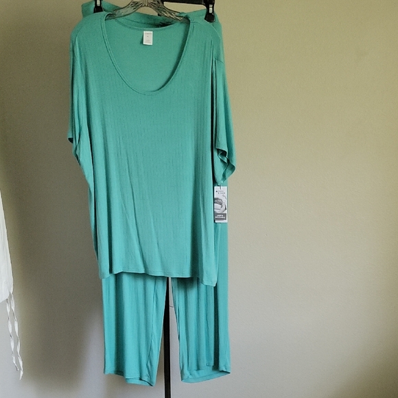 Liz Claiborne Women's Pointelle Short Sleeve 2-pc Pant Pajama Set - Picture 1 of 3